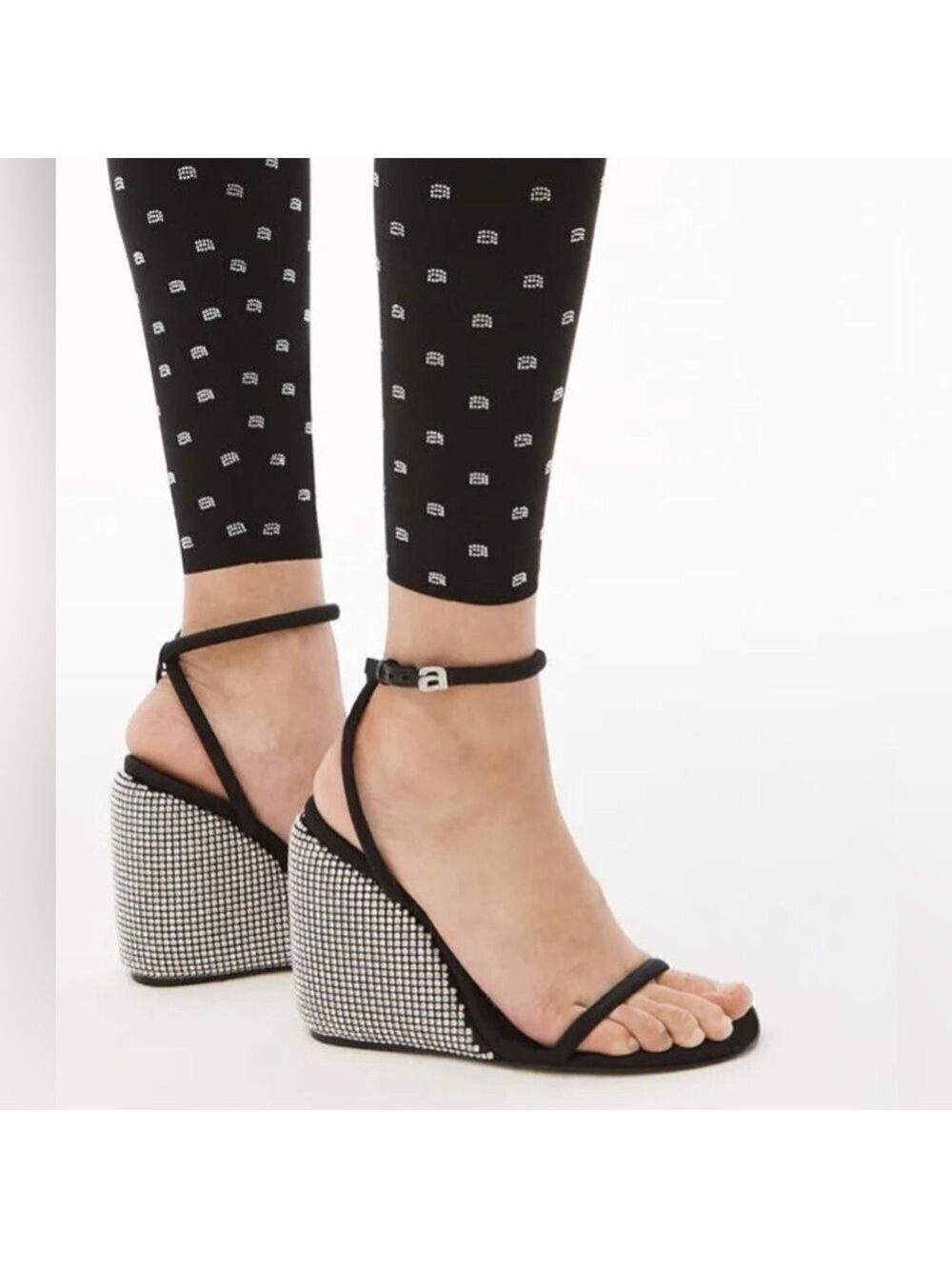 NIB Alexander Wang Dahlia 95 Ankle Strap Crystal Wedge Sandals